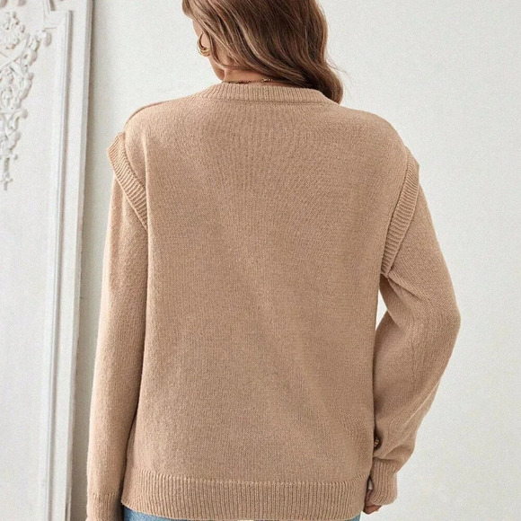 Khaki Casual Women's Solid Color 2 In 1 Sweater - Picture 3 of 6